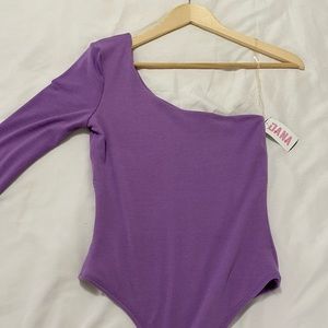 Purple One Shoulder Long Sleeve Bodysuit